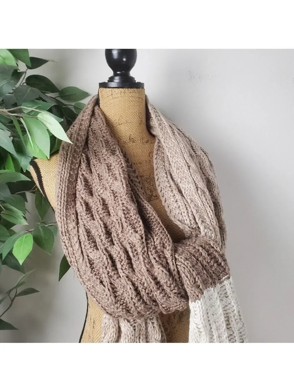 Treasure & Bond Cable Knit Scarf Or Accent Throw Cream Brown